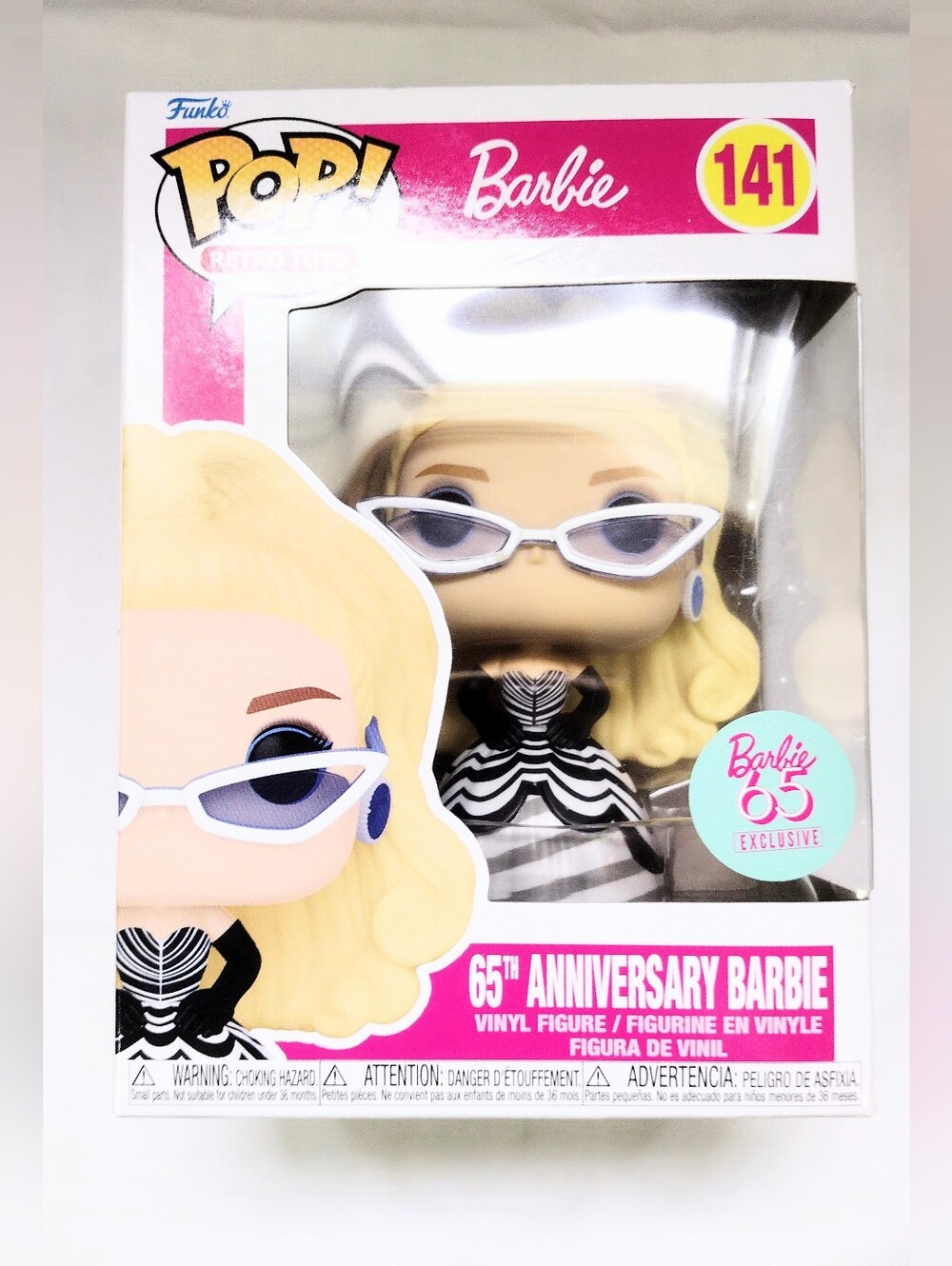Funko Barbie 65th Anniversary Blonde with White Sunglasses - Black & White Dress